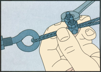 illustration of a person attaching cables to a wire clamp